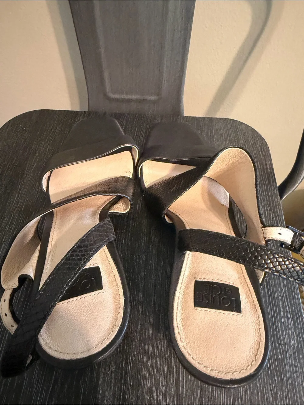 Louise et Cie Black Textured Leather Wedge Sandals Size 8